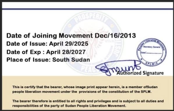 SPLM-IO Membership Card Back — Date of Joining, Issue and Expiry, Authorized Signature